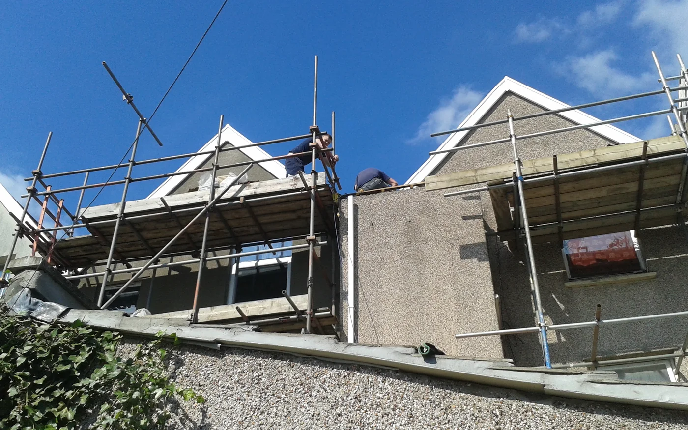 Scaffolding erected around a Bristol house during a full re-roof